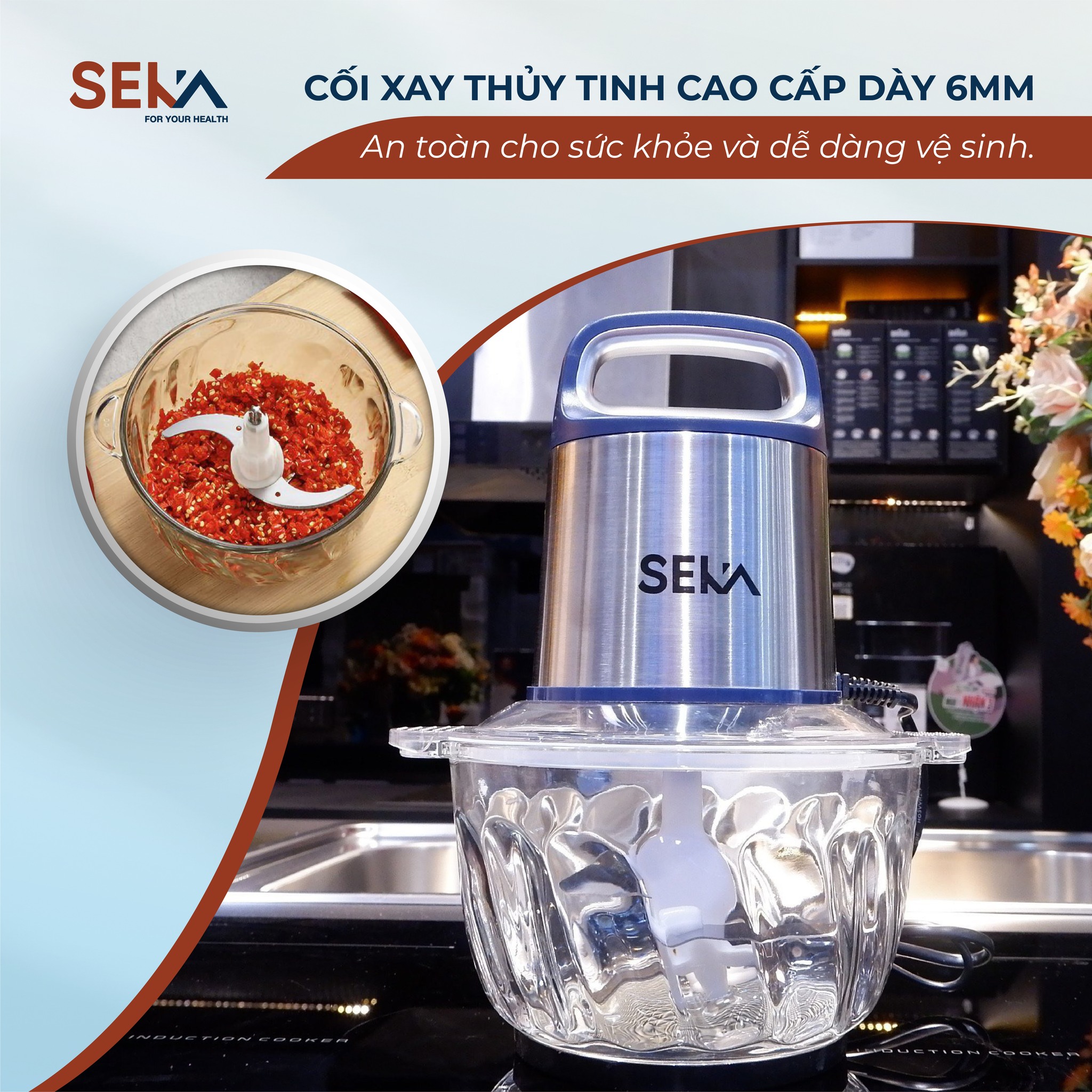 máy xay thịt đa năng cối thủy tinh